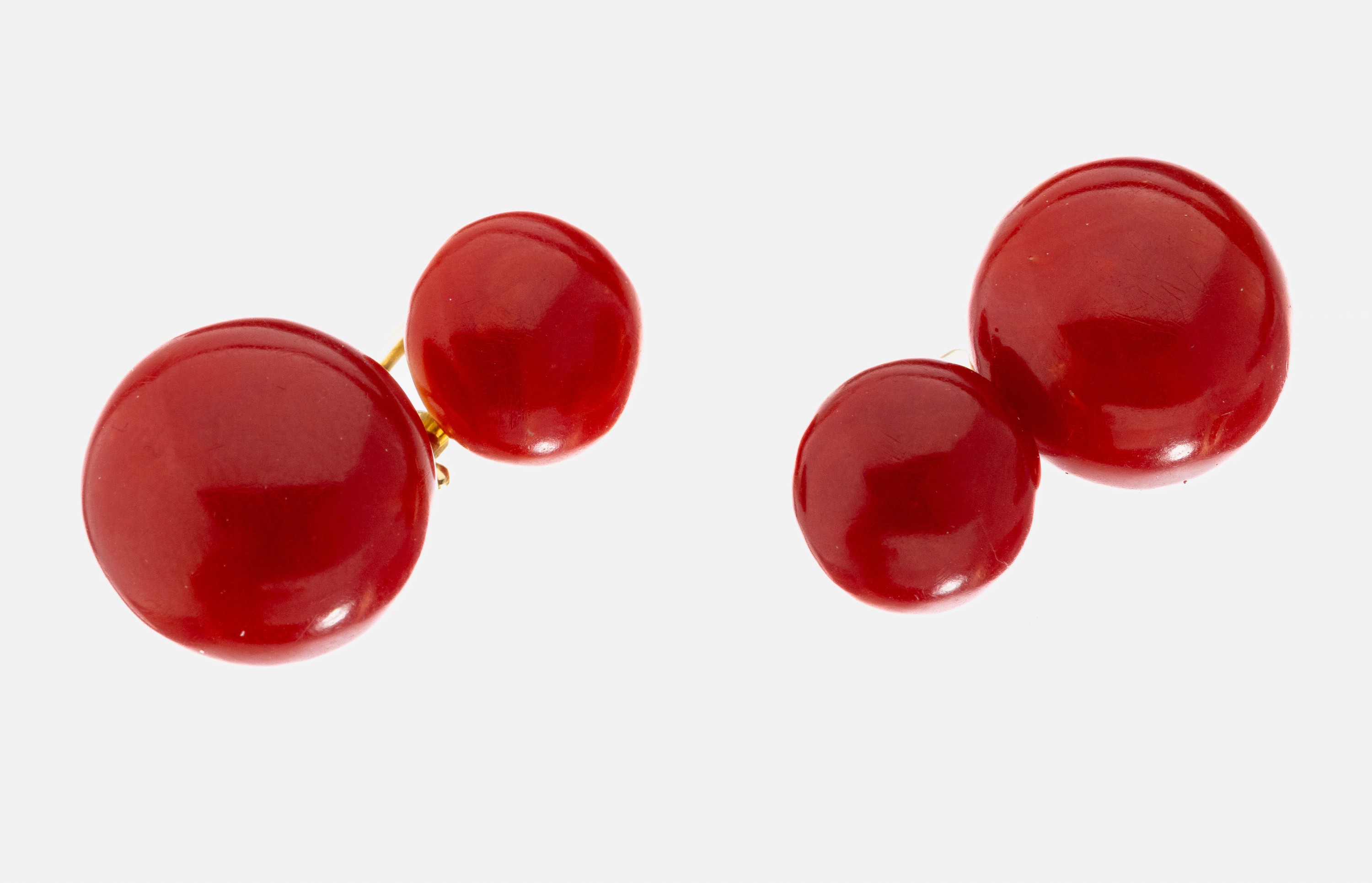 Image 27036791 - Paar 14 kt Gold Korallen-Manschettenknöpfe, um1910-20, GG 585/000, Korallen-Boutons ...