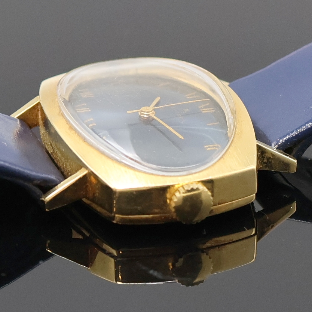Detail b: BUCHERER Armbanduhr in GG 750/000, Schweiz um 1970, Automatik, Boden aufgedr., blaues Zifferbl. m. röm. Zahlen, gold. Zeiger, Kal. ETA 2550, 17 St., ...