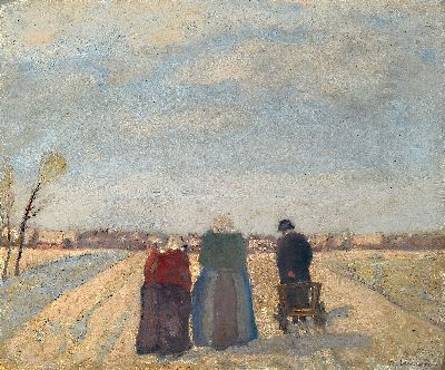 Image Herbert Kuron, 1888 Breslau-1951 Berlin, Kirchgang im Winter, rückseitig so betitelt, ...