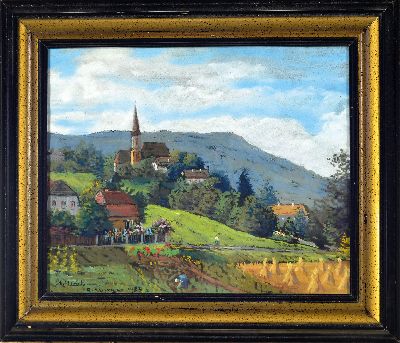 27036713k - Hans Atzberger, Maler der 1. Hälfte des 20. Jh., Blick auf St. Ulrich in der ...