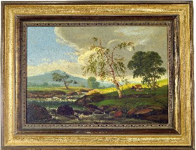 27036715k - Julius Hans Gräder, Hofmaler in Schwerin, Romantische Landschaft, so rückseitig auf ...