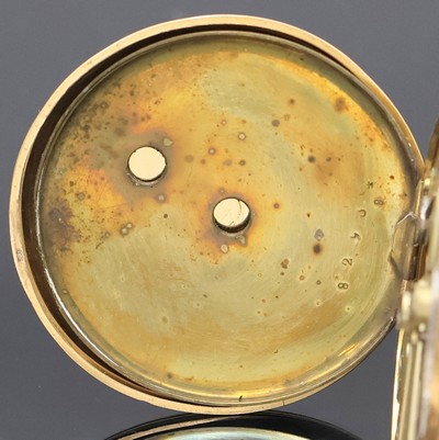 27036734e - Offene Herrentaschenuhr in GG 750/000 mit Schlüsselaufzug, Schweiz um 1860, guill., ...