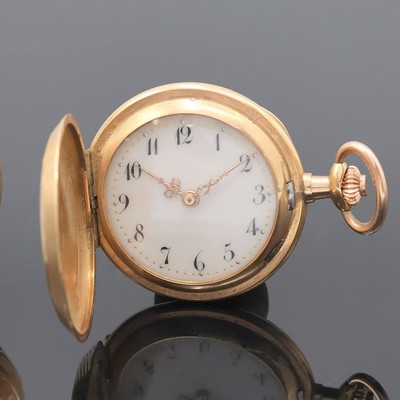 27036737b - Set of 2 14k pink gold ladies pocket watches, Switzerland around 1880/1900, engine-turned ...