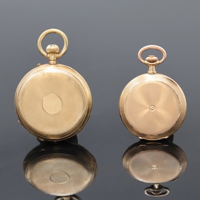 27036737c - Set of 2 14k pink gold ladies pocket watches, Switzerland around 1880/1900, engine-turned ...
