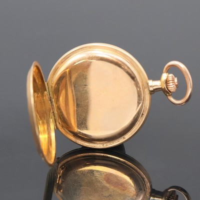 27036737h - Set of 2 14k pink gold ladies pocket watches, Switzerland around 1880/1900, engine-turned ...