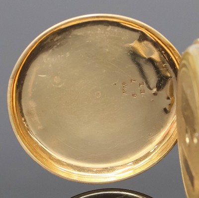 27036738c - Offene Damentaschenuhr in GG 750/000 mit Schlüsselaufzug, Schweiz um 1870, guill. Geh. ...