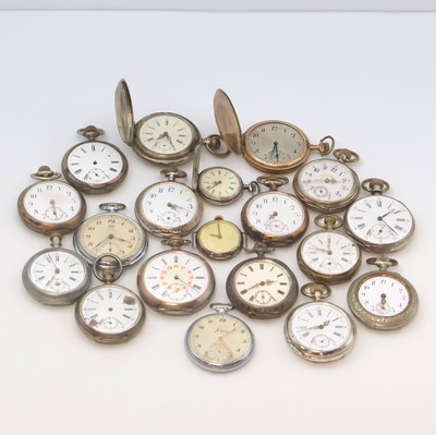 Image Konvolut von 19 Taschenuhren mit Kronenaufzug in verschieden Materialien, um 1880-1960, ...