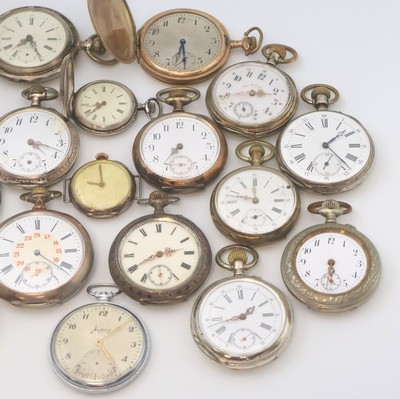 27036741c - Konvolut von 19 Taschenuhren mit Kronenaufzug in verschieden Materialien, um 1880-1960, ...