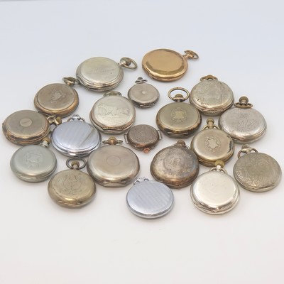 27036741d - Konvolut von 19 Taschenuhren mit Kronenaufzug in verschieden Materialien, um 1880-1960, ...