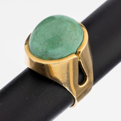 Image 18 kt Gold Türkis-Ring, GG 750/000, schwereVerarbeitung, ovaler Türkis-Cabochon, ...