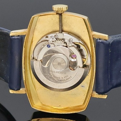 27036798d - BUCHERER Armbanduhr in GG 750/000, Schweiz um 1970, Automatik, Boden aufgedr., blaues ...