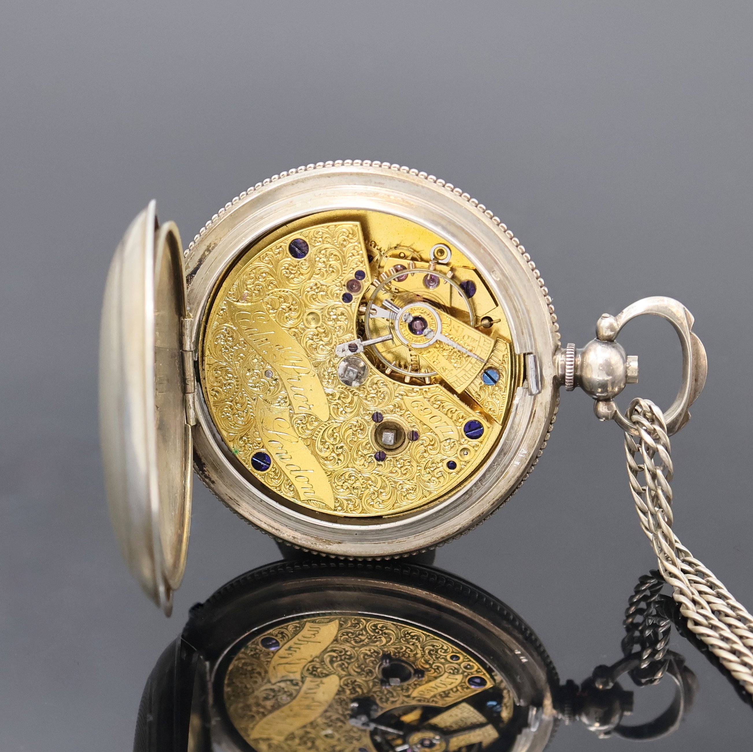 Detail e: EDWARD PRIOR London Taschenuhr für den osmanischen Markt Nr. 69071, um 1880, 800er Silbergeh. bez. Karabian, Metallcuvette, Emailzifferbl. m. ...