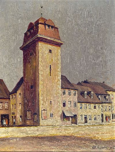 Image Richard Stückert, geb. 1881, Der Rote Turm in Crimmitschau, Teil der alten Stadtmauer, ...