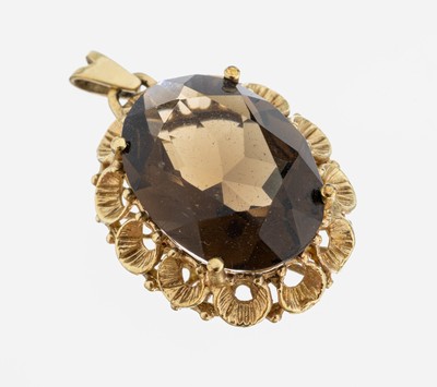 Image 8 kt Gold Rauchquarz-Anhänger, GG 333/000, ovalfacett. Rauchquarz ca. 14.0 ct, ...