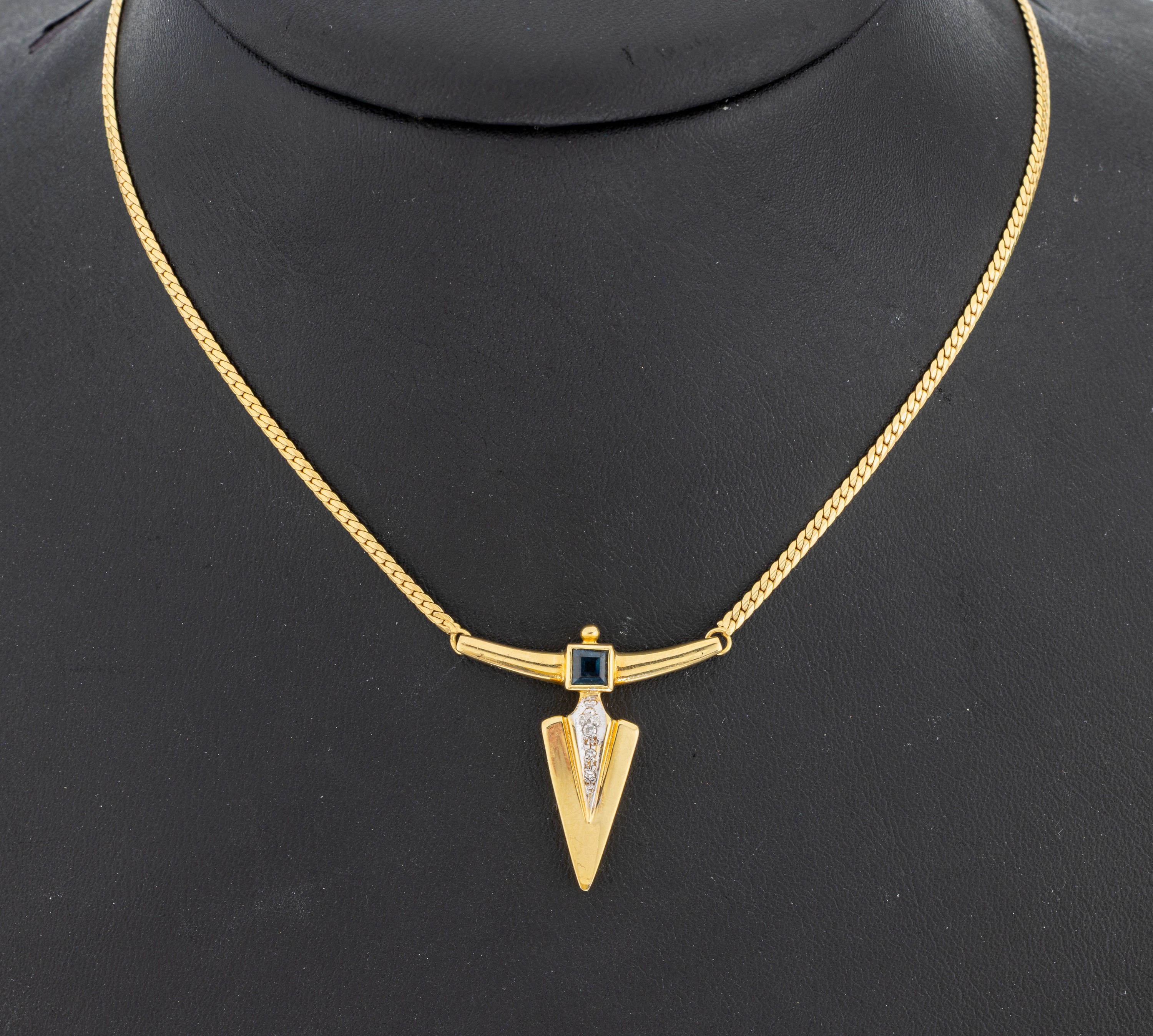 Image 27036920 - 14 kt Gold Saphir-Diamant-Collier, GG 585/000, geometrisches Mittelteil, Saphir -Carree ...