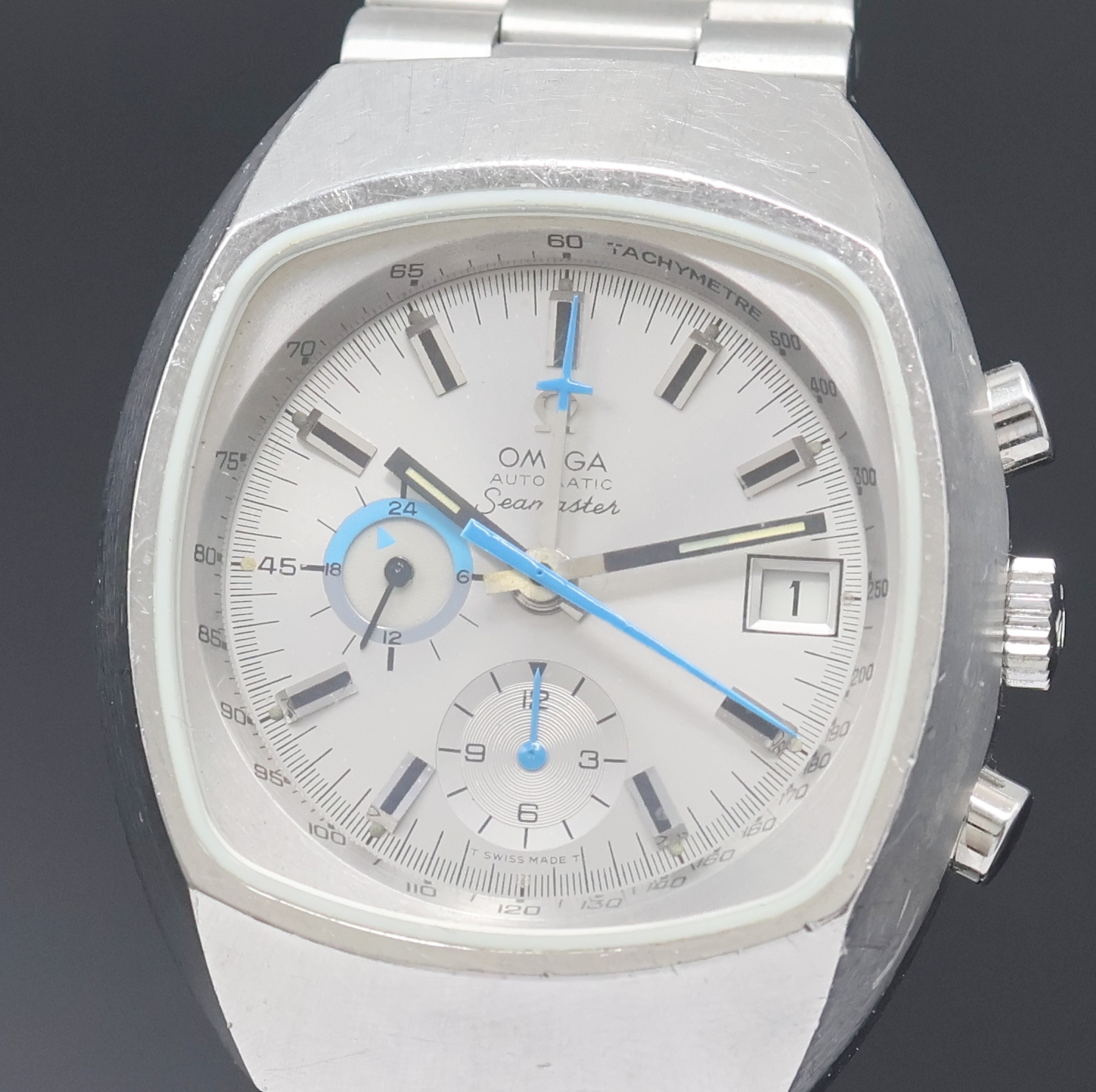 Detail a: OMEGA Seamaster Herrenchronograph in Stahl Referenz 176005, Schweiz um 1972, Automatik, orig. Stahlband m. Faltschl., Boden m. Seamaster-Logo ...