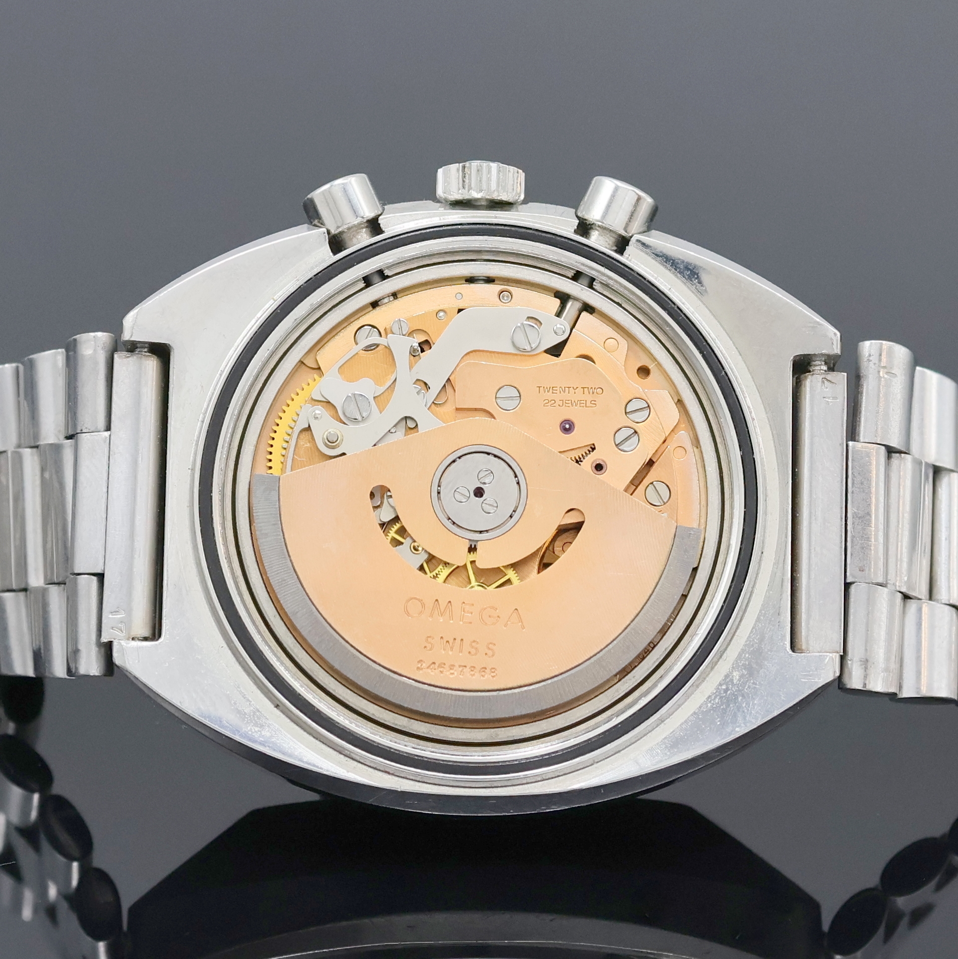 Detail f: OMEGA Seamaster Herrenchronograph in Stahl Referenz 176005, Schweiz um 1972, Automatik, orig. Stahlband m. Faltschl., Boden m. Seamaster-Logo ...