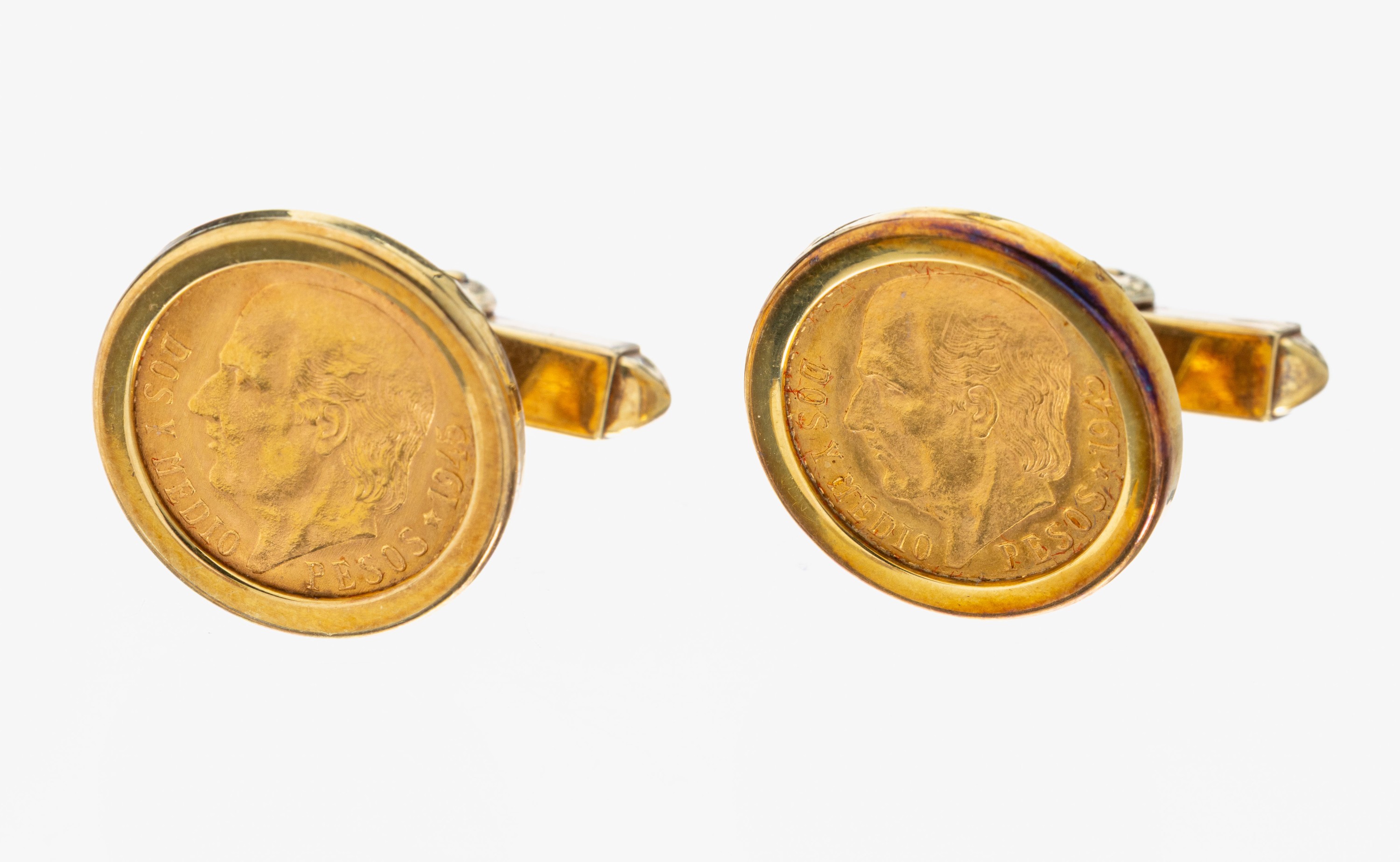 Image 27036966 - Paar 14 kt Gold Münz-Manschettenknöpfe, GG 585/000, gefasste Goldmünzen, 2 x 2.5 ...