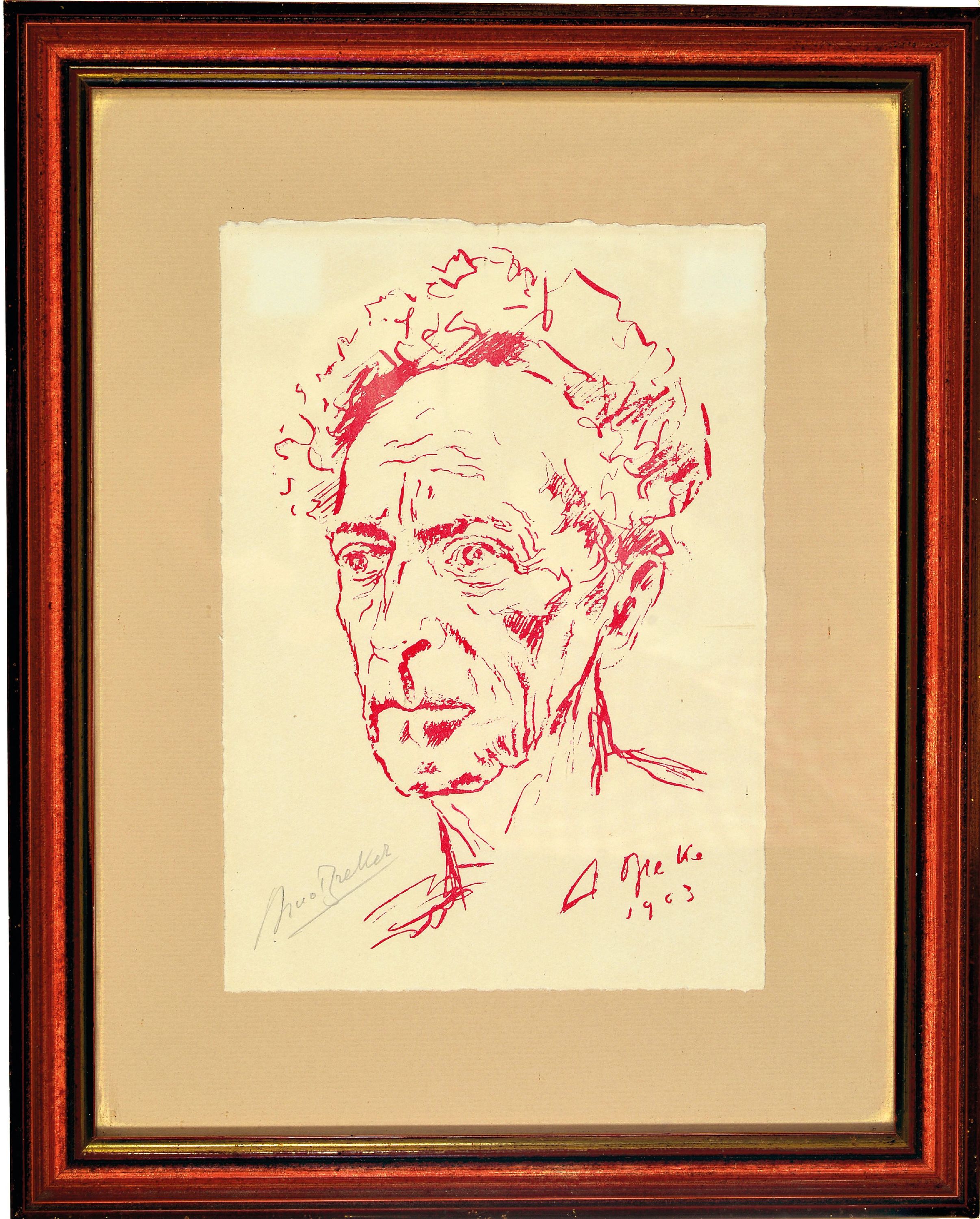 Detail k: Arno Breker, 1900 Elberfeld-1991 Düsseldorf: signierte Werkmonographie und Lithographie, Lithographie "Porträt Jean Cocteau" (1963), ...