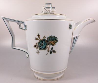27036941a - Service, Rosenthal, Selb Bavaria, grüner Rosendekor, Goldstaffage, Kaffeekanne, ...
