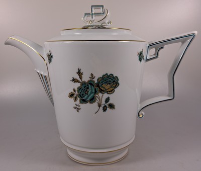 27036941e - Service, Rosenthal, Selb Bavaria, grüner Rosendekor, Goldstaffage, Kaffeekanne, ...