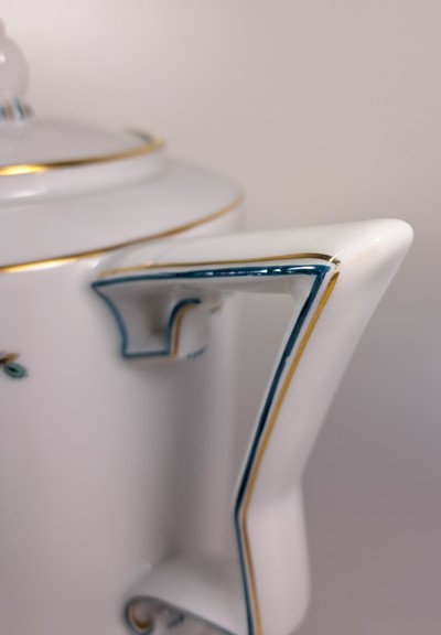 27036941f - Service, Rosenthal, Selb Bavaria, grüner Rosendekor, Goldstaffage, Kaffeekanne, ...