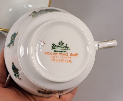 27036941u - Service, Rosenthal, Selb Bavaria, grüner Rosendekor, Goldstaffage, Kaffeekanne, ...