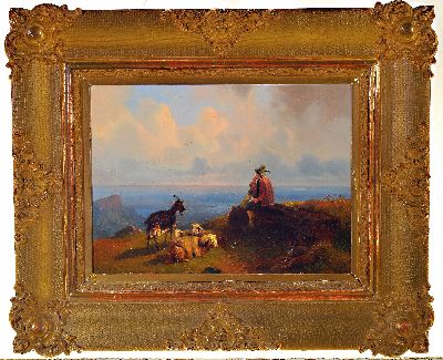 27036942k - Ernst Heinrich Richard, 1819-1899 Karlsruhe, Hütejunge mit Ziegen uns Schafen auf einer ...