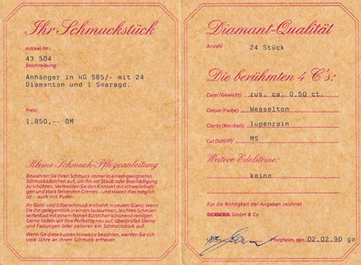 27036951b - 14 kt Gold Smaragd-Brillant-Anhänger, WG 585/000, mittig ovalfacett. Smaragd ca. 0.60 ...