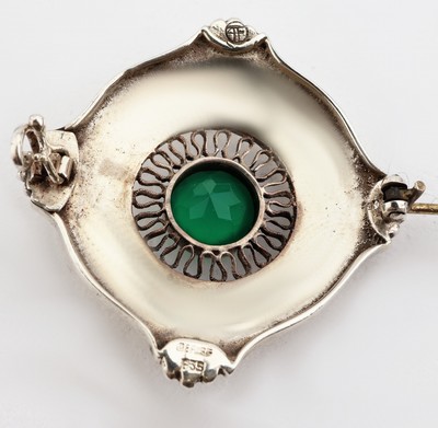 27036956a - THEODOR FAHRNER Chrysopras-Brosche, Pforzheim 1925-30, 935er Silber, rundfacett. ...