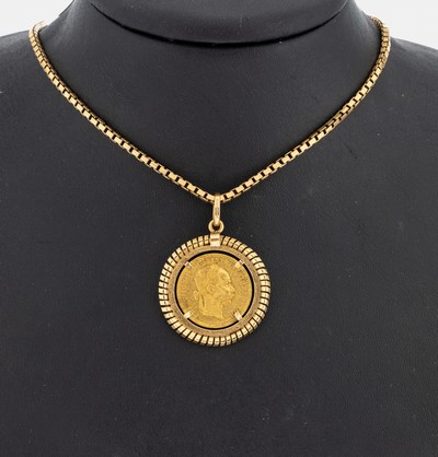 Image 14 kt gold coin-pendant , YG 585/000, loose set gold coin, 1 ducat, Austria/Hungary ...