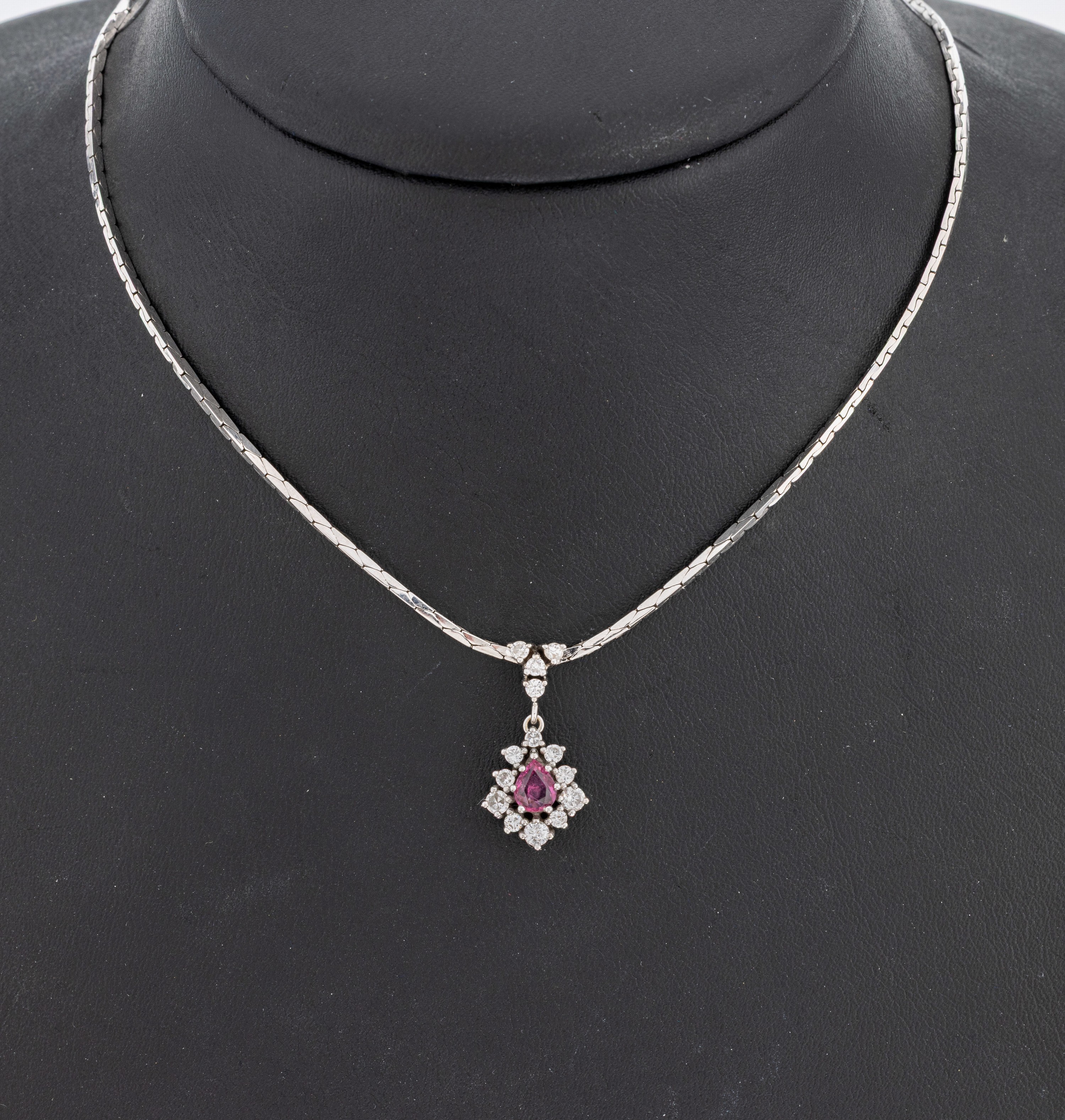 Image 27037025 - 14 kt Gold Rubin-Brillant-Collier, WG 585/000, Abhängung bes. mit einem facett. ...