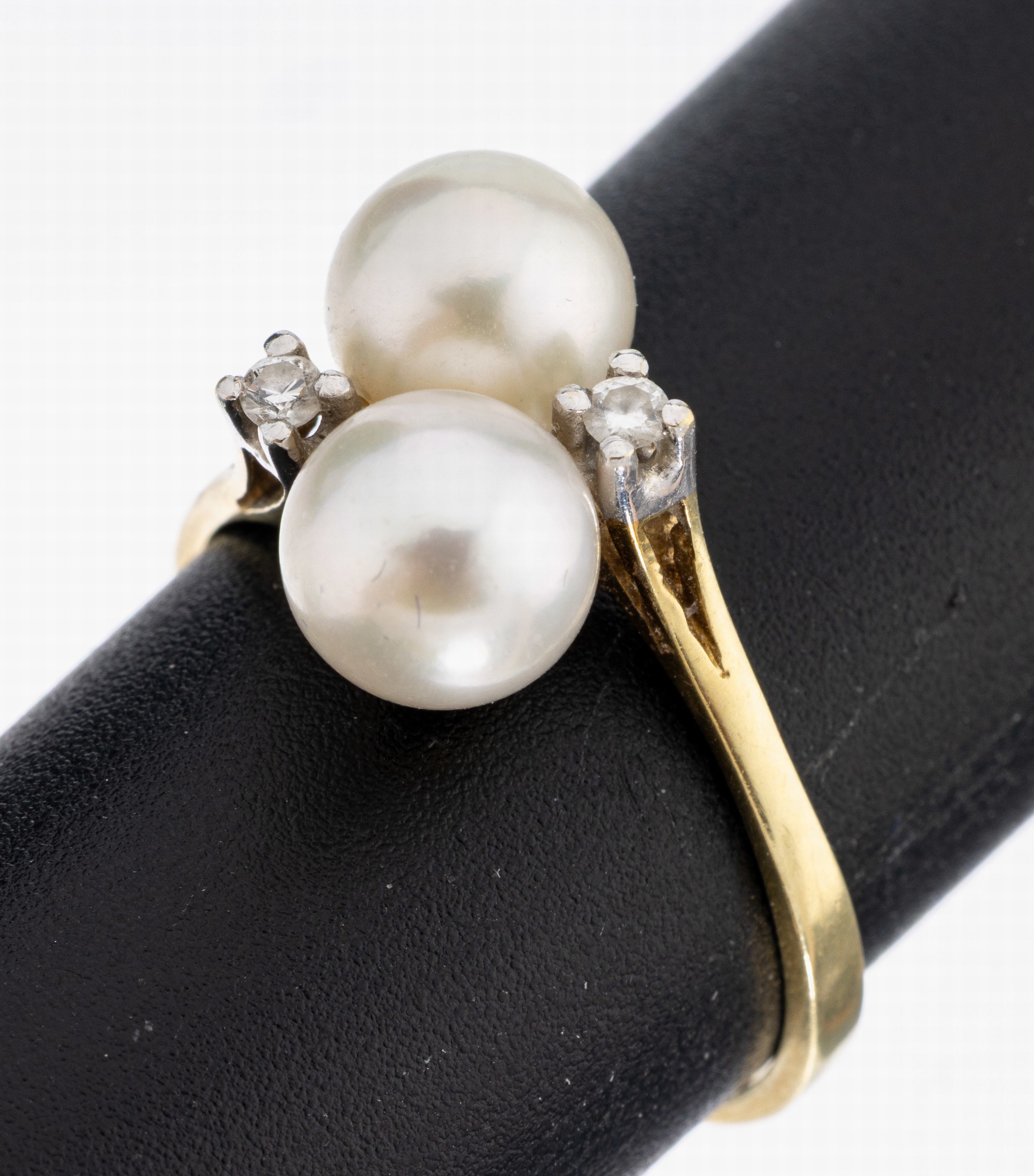 Image 27037044 - 14 kt Gold Perl-Brillant-Ring, GG 585/000, 2 weiße Akoyazuchtperlen ca. 7.3 mm, ...