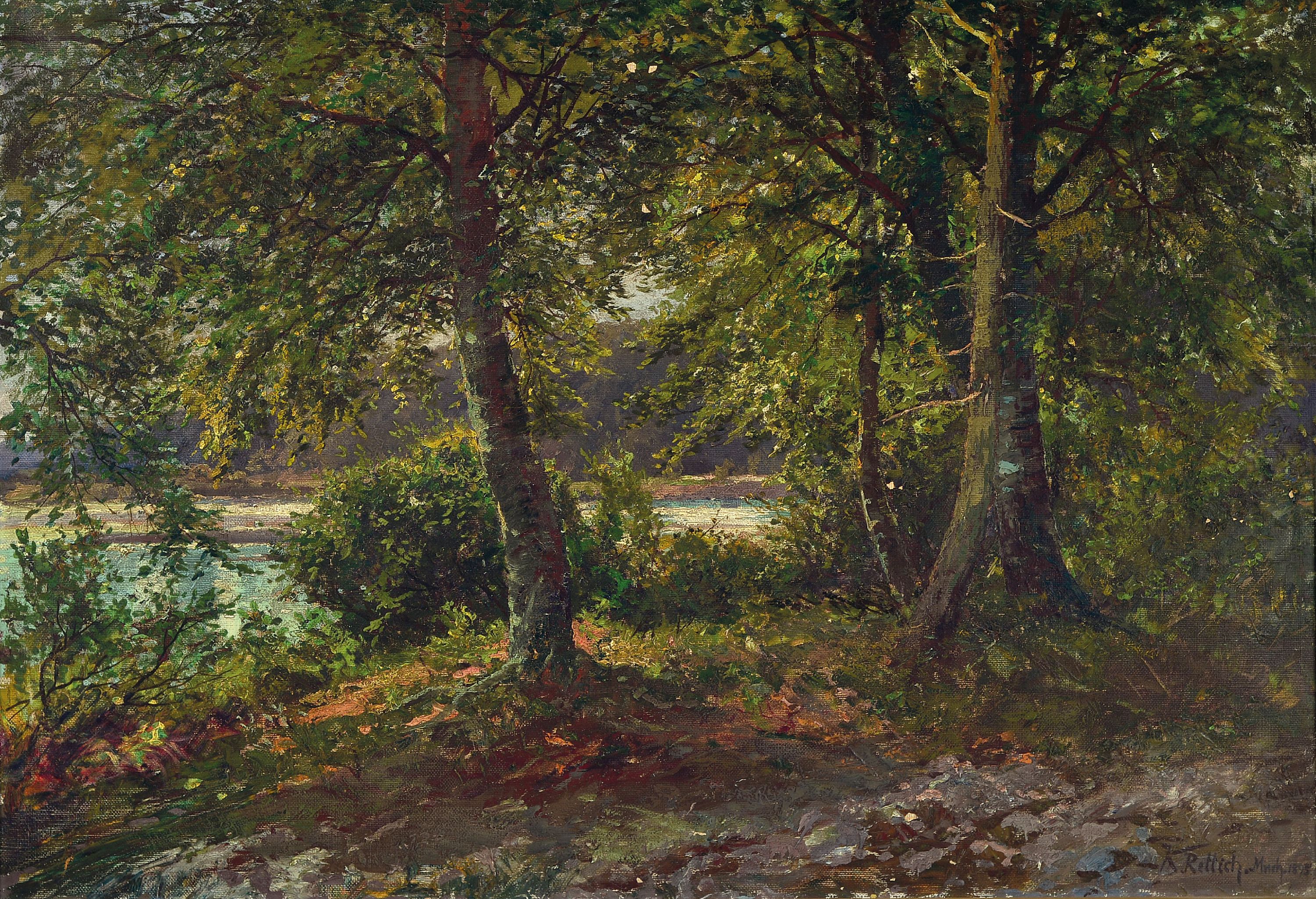 Image 27037561 - Karl Lorenz Rettich, 1841 Rosenhagen-1904 Lübeck, Ostseelandschaft, Waldinterieur mit ...