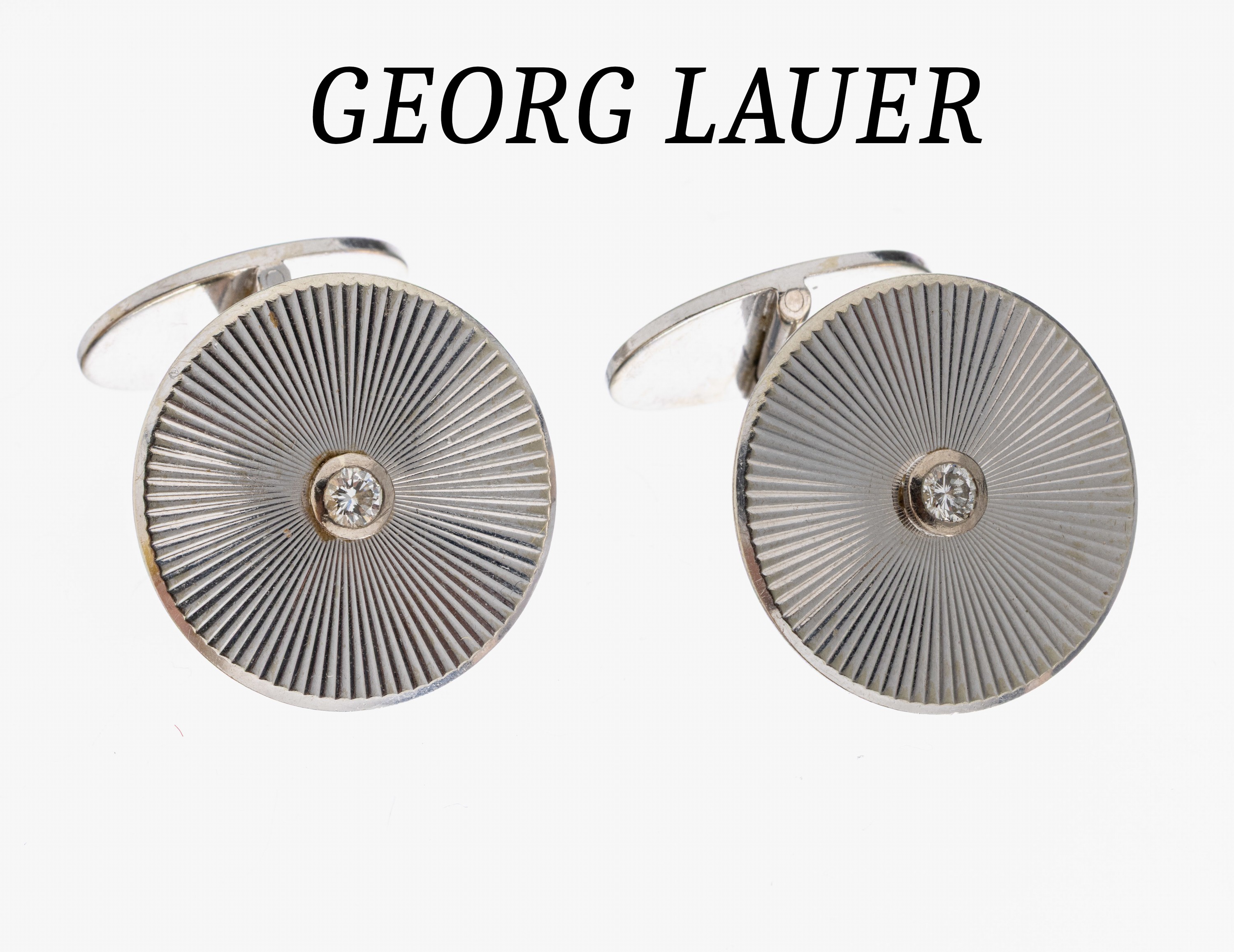 Image 27037563 - Paar GEORG LAUER Brillant-Manschettenknöpfe, WG 750/000, runde Platte mit ...