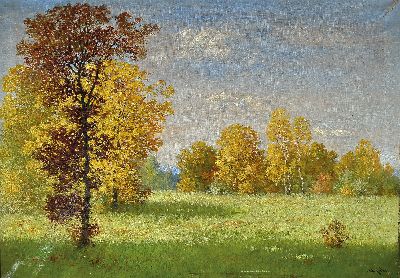 Image Albert Karl Jahn, 1841-1886, Spätsommerlandschaft, Lichtung mit Birken, rechts unten ...