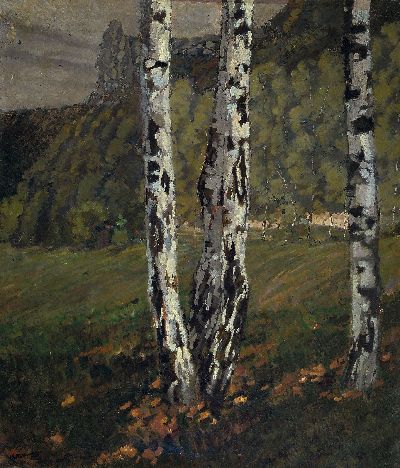 Image Wilhelm Sardemann, Künstler Anfang des 20.Jh. , Birkenlandschaft, ´Aus dem Jura´, links ...