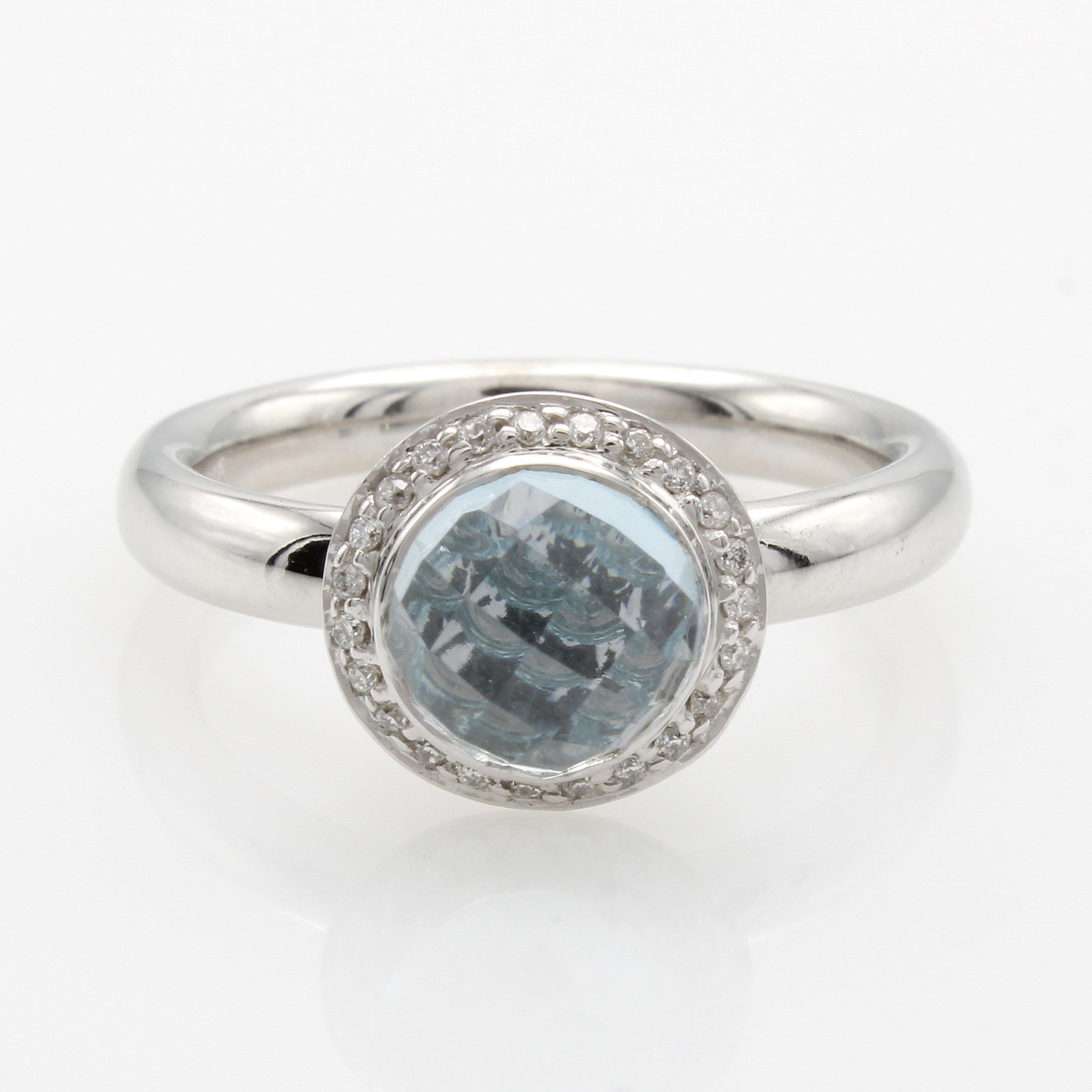 Image 27037659 - Ring mit Blautopas und Brillanten, WG 585/ 000, Blautopas (beh.) im Schachbrettschliff ...
