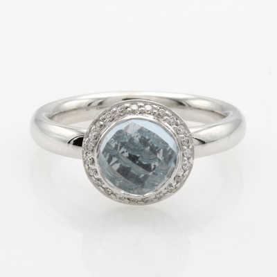 Image Ring mit Blautopas und Brillanten, WG 585/ 000, Blautopas (beh.) im Schachbrettschliff ...