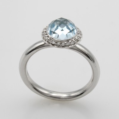 27037659a - Ring mit Blautopas und Brillanten, WG 585/ 000, Blautopas (beh.) im Schachbrettschliff ...