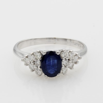 Image Ring mit Saphir und Brillanten, WG 585/000, ovaler Saphir ca. 0.81 ct, 12 Brill. zus. ...