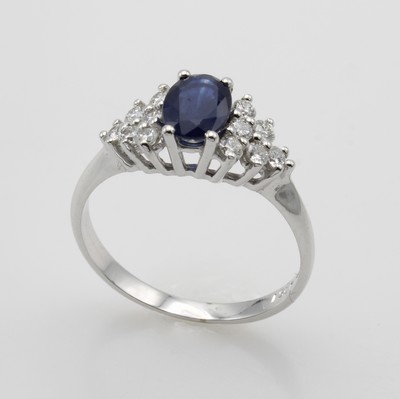 27037663a - Ring mit Saphir und Brillanten, WG 585/000, ovaler Saphir ca. 0.81 ct, 12 Brill. zus. ...