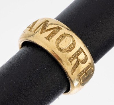 Image 18 kt Gold Ring, GG 750/000, schwere Verarbeitung, Ringschiene mit Schriftzug AMORE, RW ...