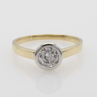 Image Ring mit Brillant, GG 585/0010, Brill. in WG Zargenfassung ca. 0.54 ct feines Weiß/p, ...