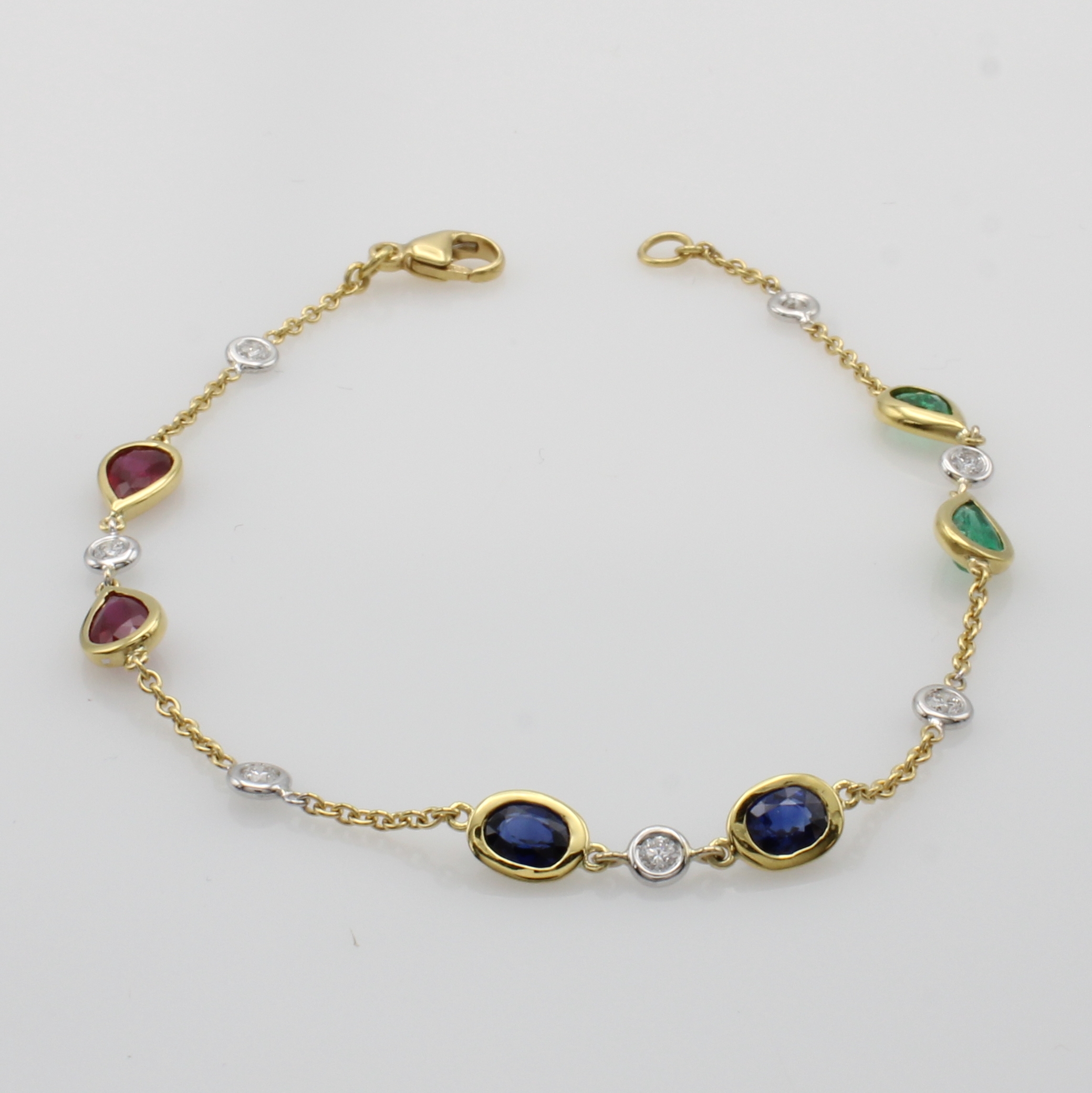 Image 27037737 - Armband mit Farbsteinen und Brillanten, GG 750/000, Rubin- u. Smaragdtropfen, ovale ...