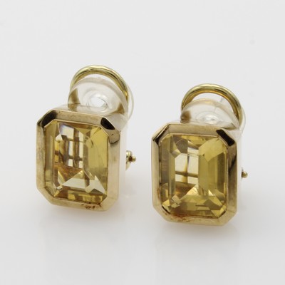 Image Paar Ohrstecker mit Citrinen, GG 585/000, 2 achteckige Citrine in glatten Fassungen, m. ...