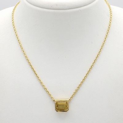 27037769a - Anhänger mit Citrin an Kette, GG 585/000, achteckiger Citrin in glatter Fassung, L. ...