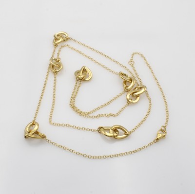 27037779a - Kette, GG 750/000, tropfenf. Zwischenteile paarweise eingearbeitet, in L. ca. 80 u. 90 ...