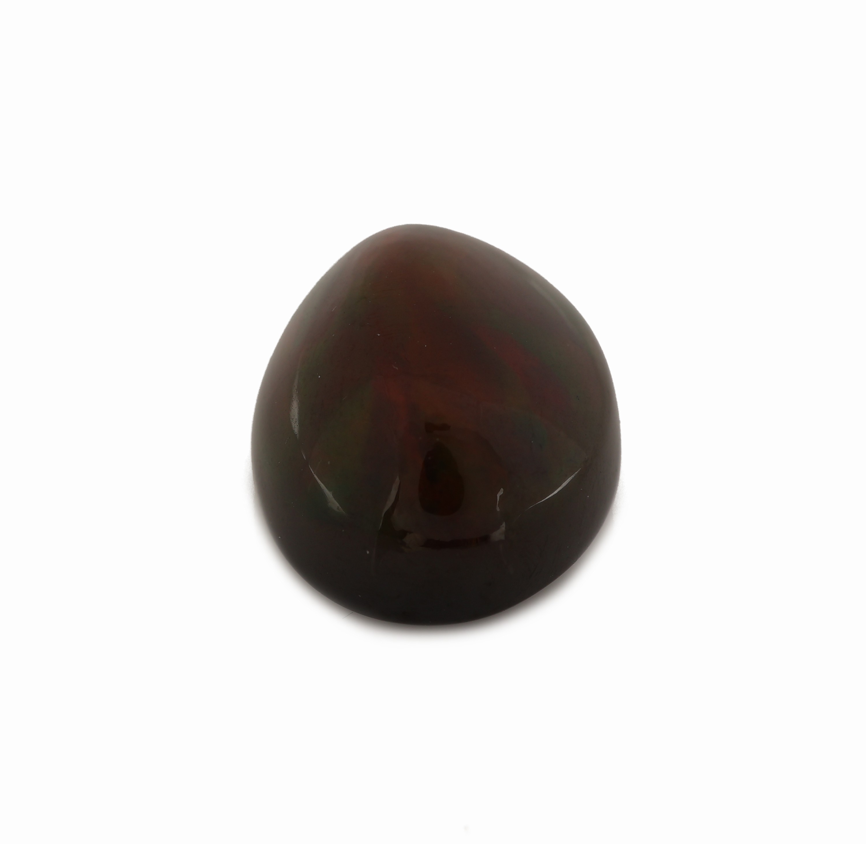 Detail a: Loser Schwarzopal, ca. 11.4 ct, ovaler Cabochon, Farbspiel in Rot, Grün und Gelb