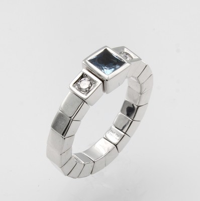 Image Ring mit Aquamarin und Brillanten, WG 750/ 000, l. flexibel, Aquamarin ca. 0.70 ct, 2 ...